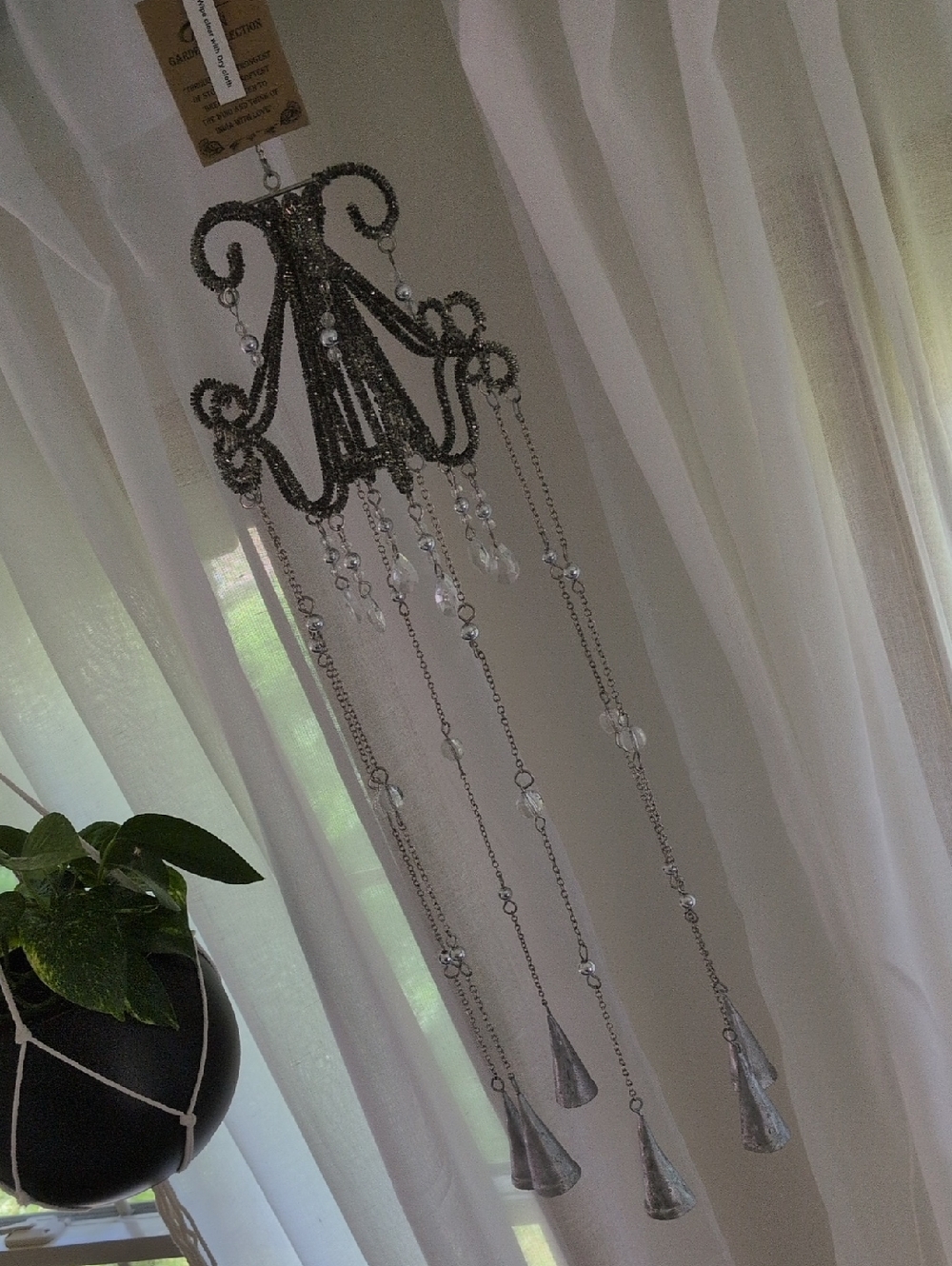 Decorative Chandelier  / Hanging Chime with Silver Beads and Crystals